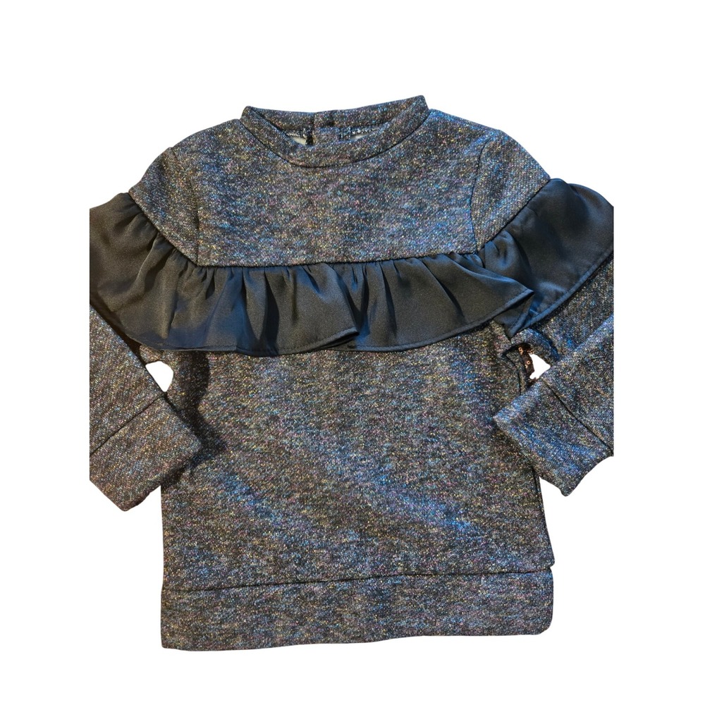Mini Series Girls Black Ruffle Metallic Sparkle Party‎ Top Size 3T